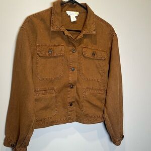 C & C California Women's Small Brown Button Linen Blend Jacket Lightweight